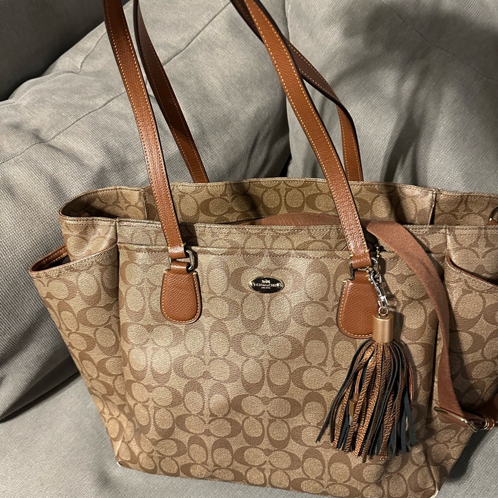 Coach Tan Signature Tote with Tassel